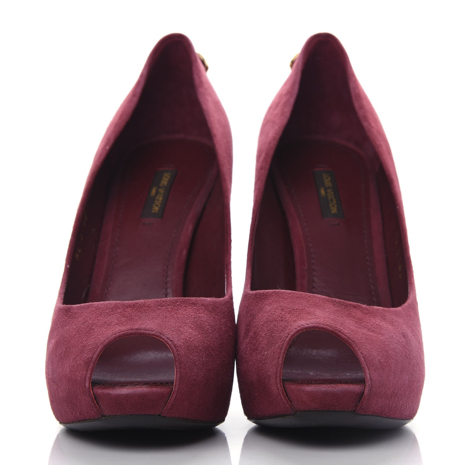 Louis Vuitton Suede Oh Really Peep Toe Pumps 38.5 Grenat 2 of 10