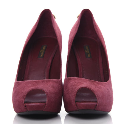 Louis Vuitton Suede Oh Really Peep Toe Pumps 38.5 Grenat 2 of 10