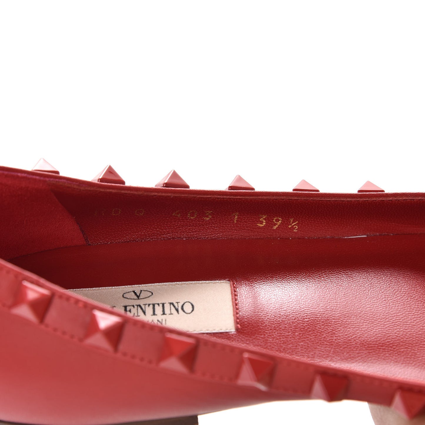 Calfskin Lacquered Monochrome Rockstud Ballerina Flats 39.5 Rosso Valentino
