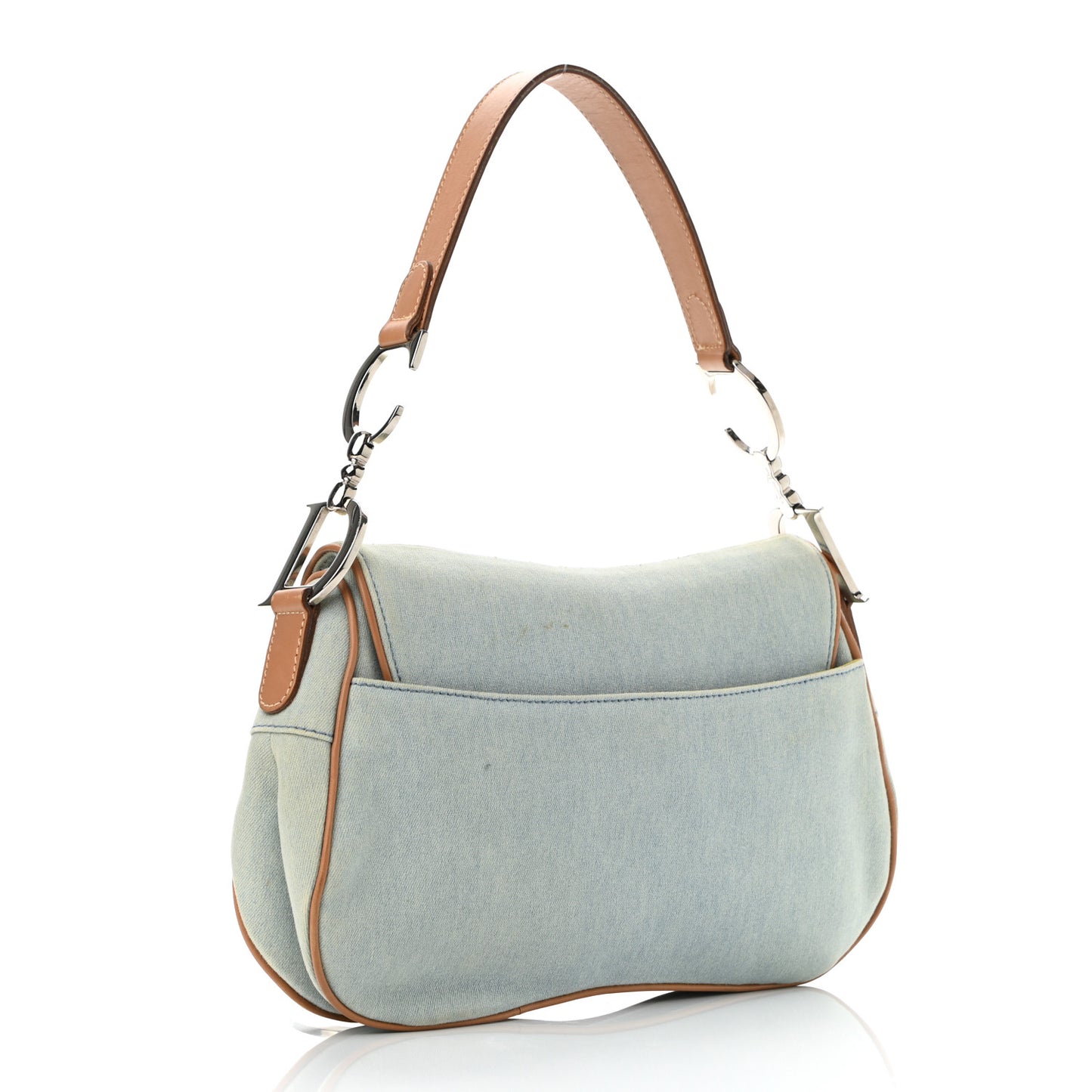 Denim Calfskin Double Saddle Bag Light Blue