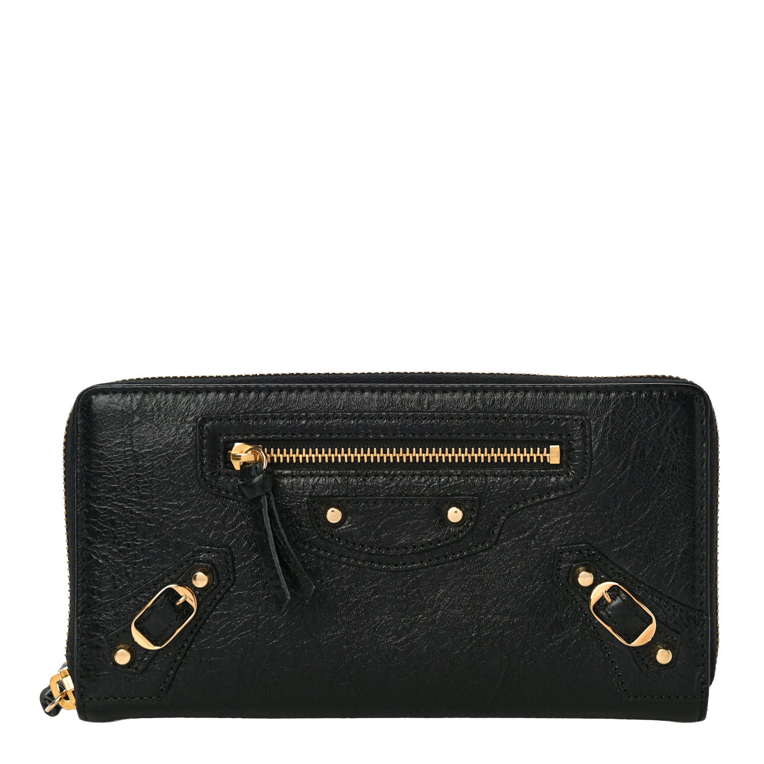 Balenciaga Agneau Classic Gold Hardware Continental Zip Around Wallet Black 1 of 9