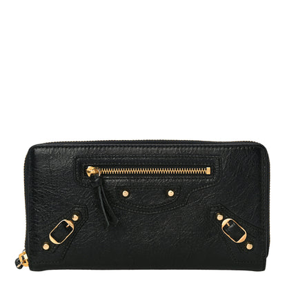 Balenciaga Agneau Classic Gold Hardware Continental Zip Around Wallet Black 1 of 9