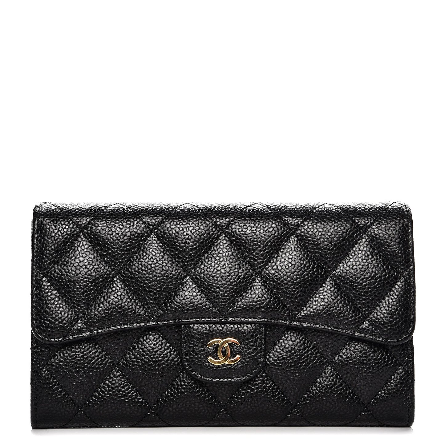 Caviar Quilted Large Flap Wallet Black