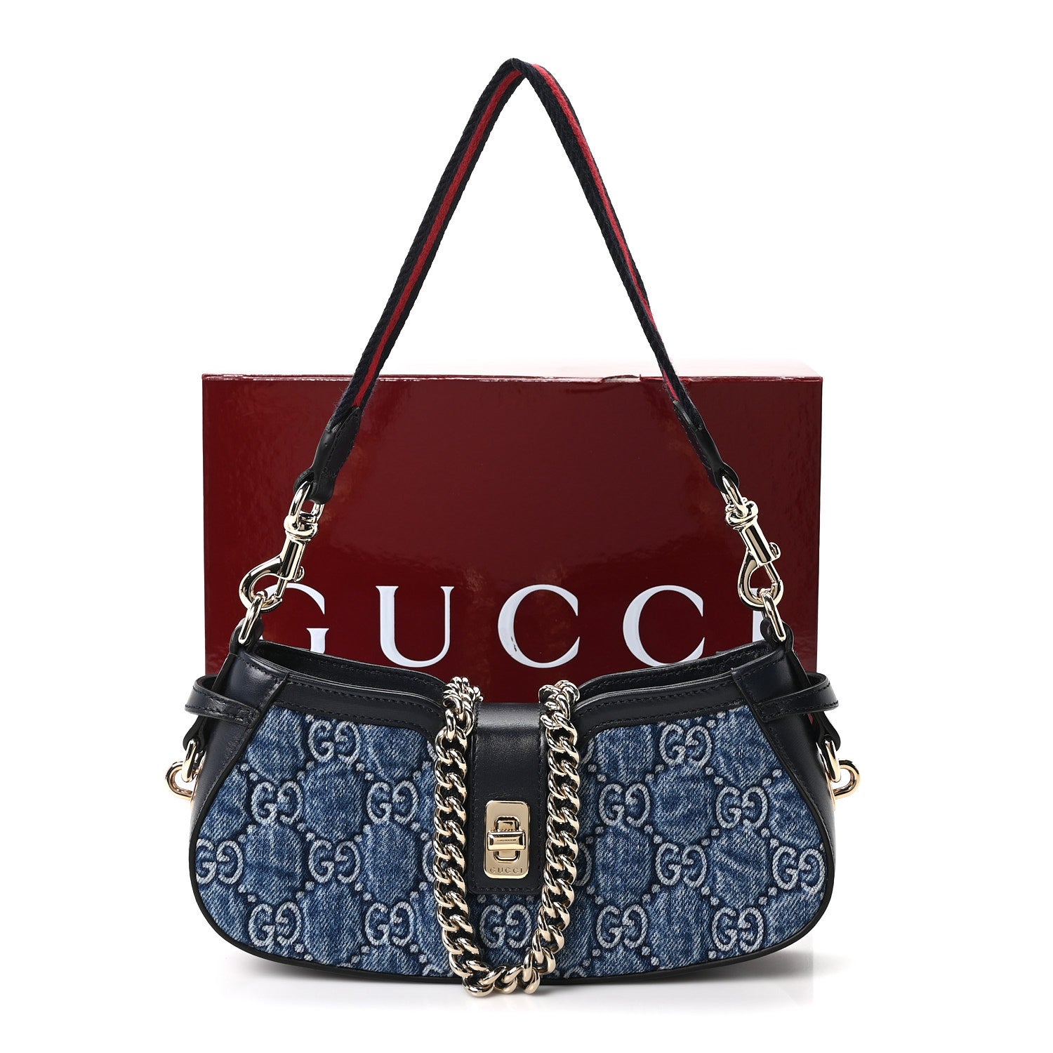 Gucci Denim GG Monogram Mini Moon Side Shoulder Bag Blue 10 of 10