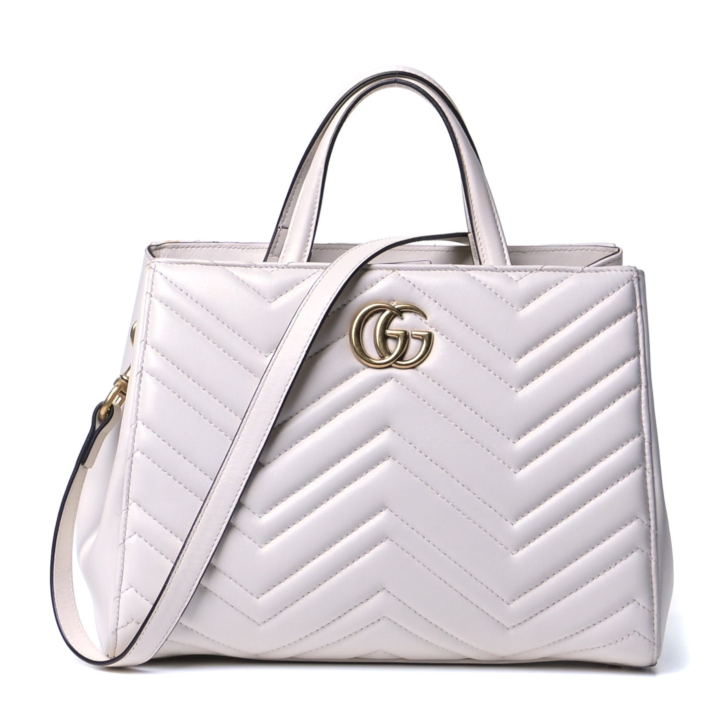 Calfskin Matelasse Small GG Marmont Tote White