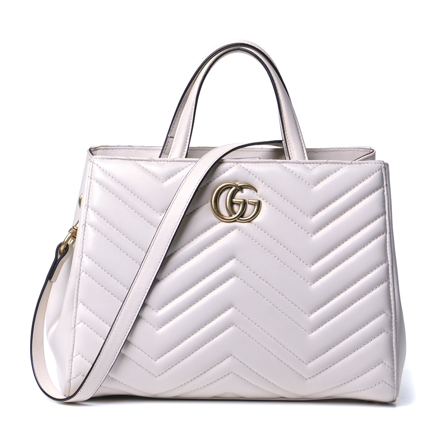 Gucci Calfskin Matelasse Small GG Marmont Tote White 1 of 5