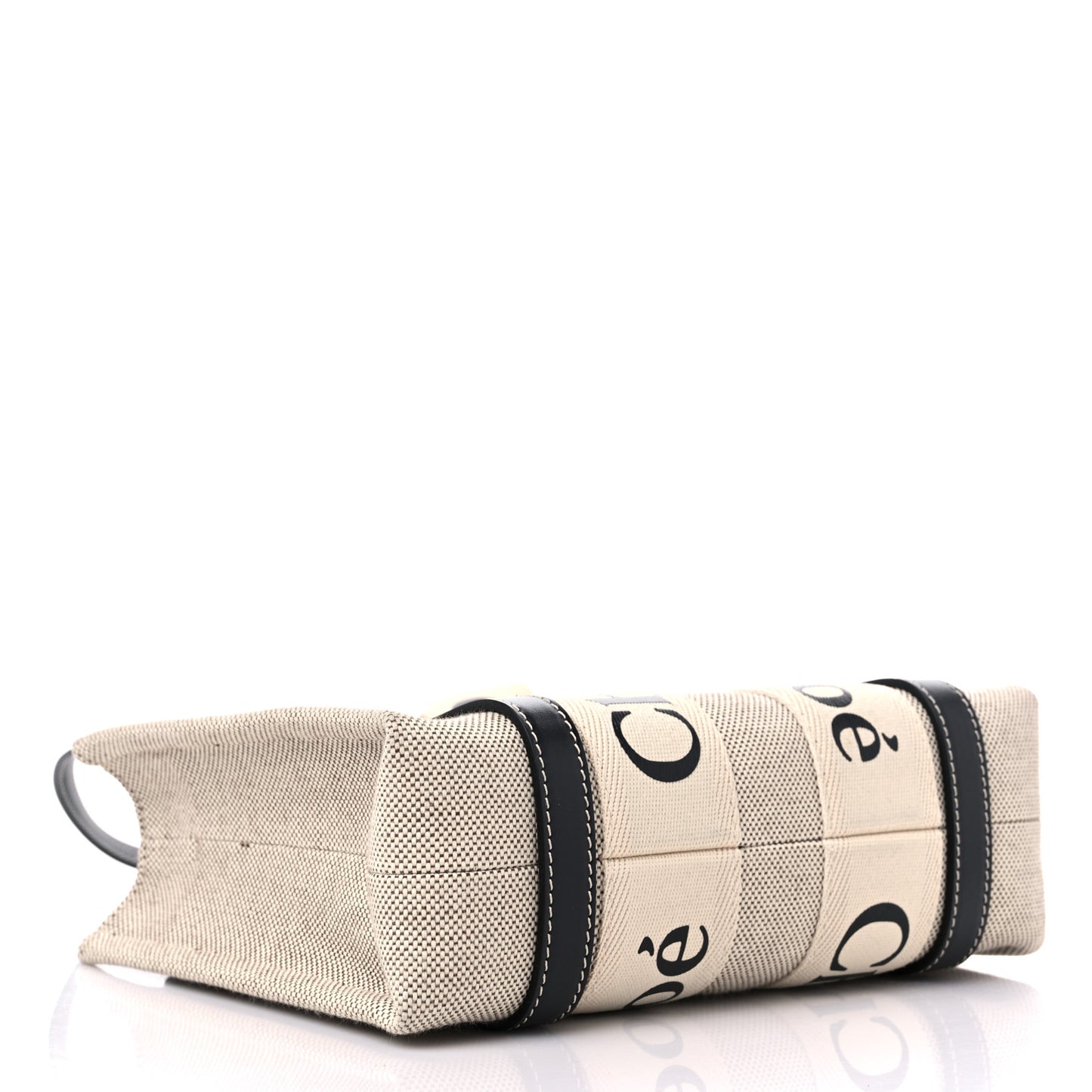 Cotton Calfskin Small Woody Ribbon Tote With Strap White Navy