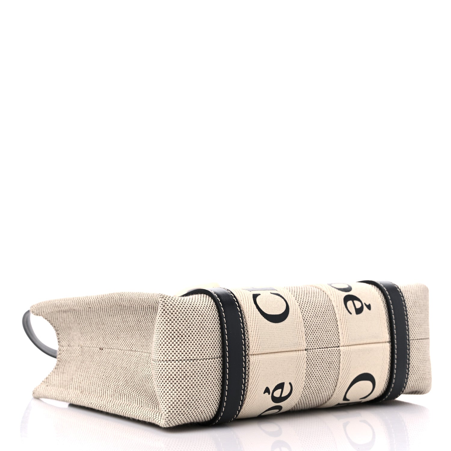 Chloe Cotton Calfskin Small Woody Ribbon Tote With Strap White Navy 4 of 9