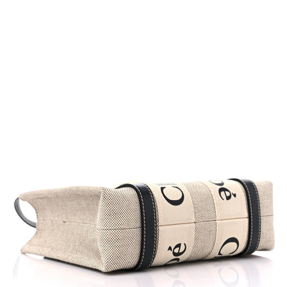 Chloe Cotton Calfskin Small Woody Ribbon Tote With Strap White Navy 4 of 9
