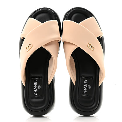 Chanel Fabric CC Mules Sandals 40 Light Beige 2 of 10