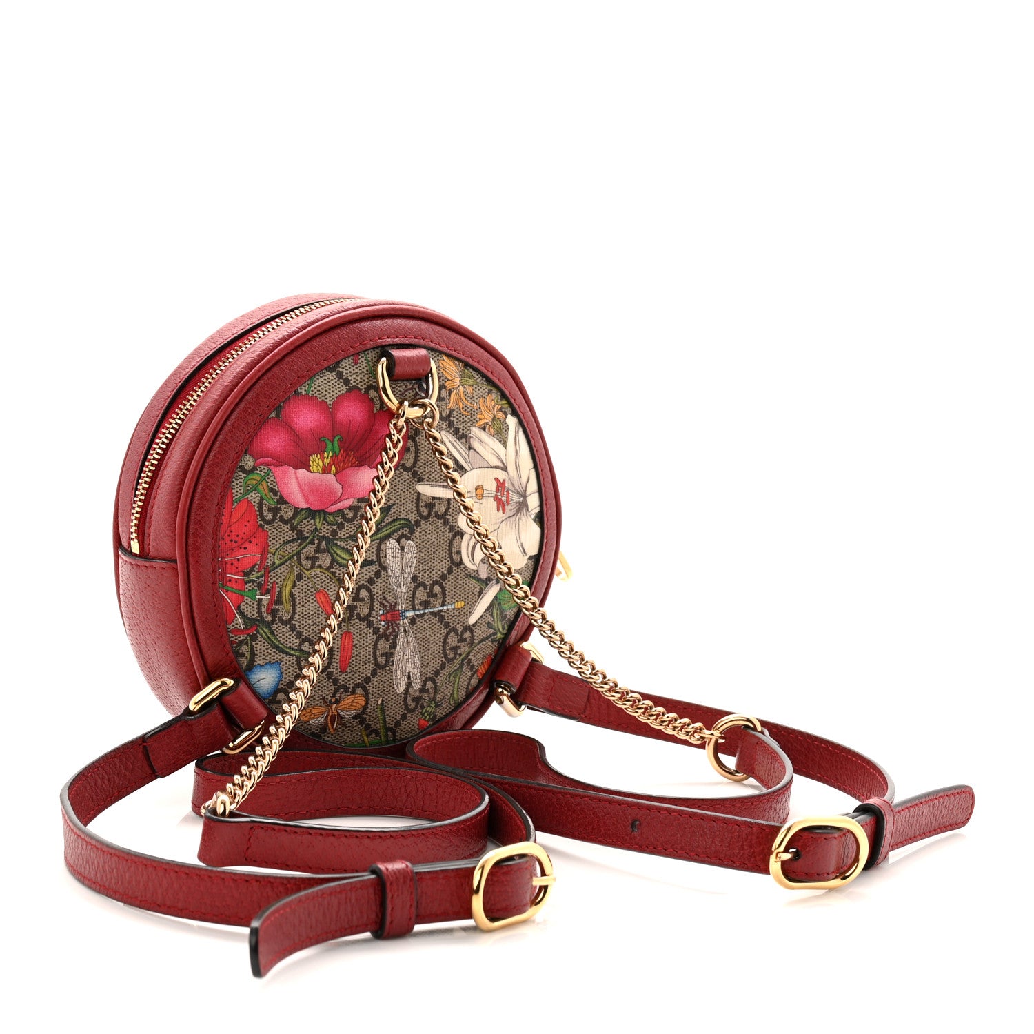 Gucci GG Supreme Monogram Web Flora Mini Ophidia Round Backpack Red 3 of 10