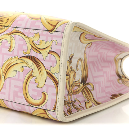 Fendi X VERSACE Calfskin Plexiglass Fendace FF Baroque Print Medium Fendi Sunshine Shopper Tote Gold Rosa White Ice Ciad 10 of 10