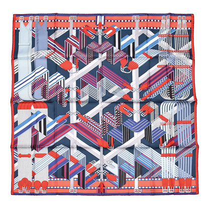 Hermes Silk Sangles En Zigzag Scarf 90 Ardoise Rouge Gris Bleuete 1 of 5