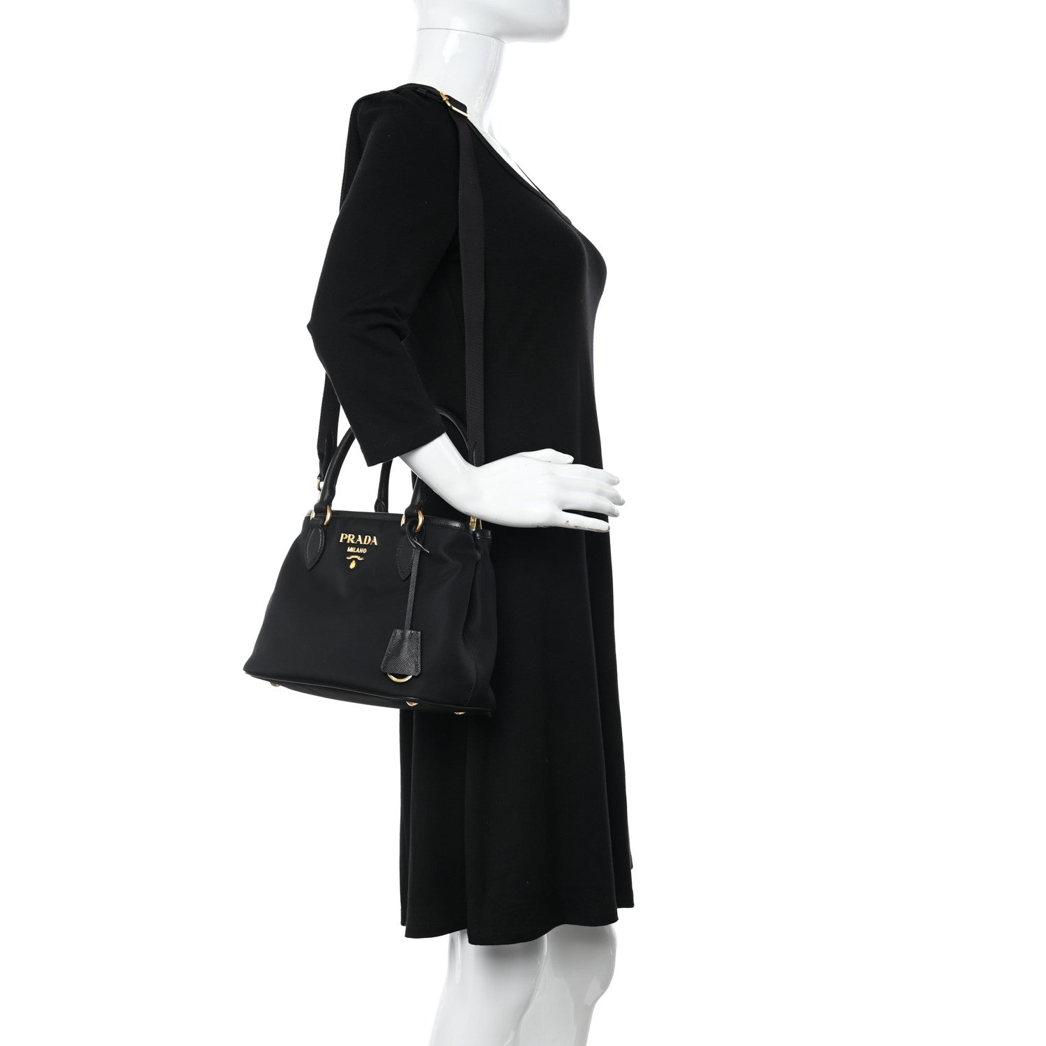 Prada Tessuto Nylon Saffiano Small Tote Black 2 of 9