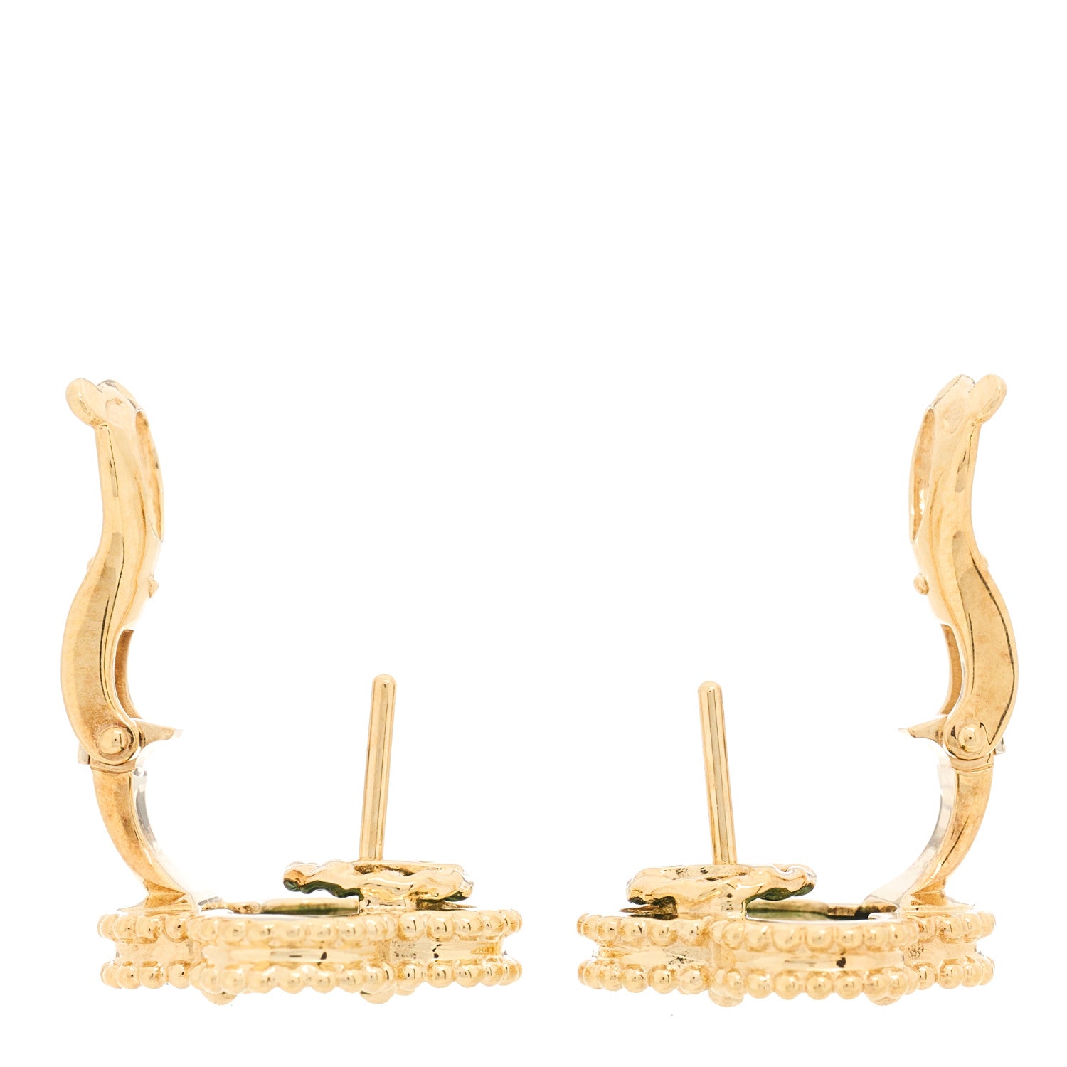 Van Cleef & Arpels 18K Yellow Gold Malachite Vintage Alhambra Earrings 3 of 4