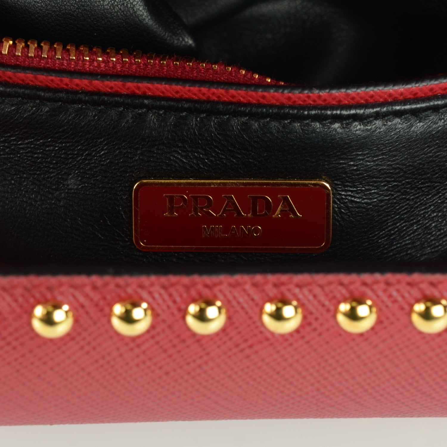 Prada Saffiano Sound Studded Hobo Rosso 6 of 9