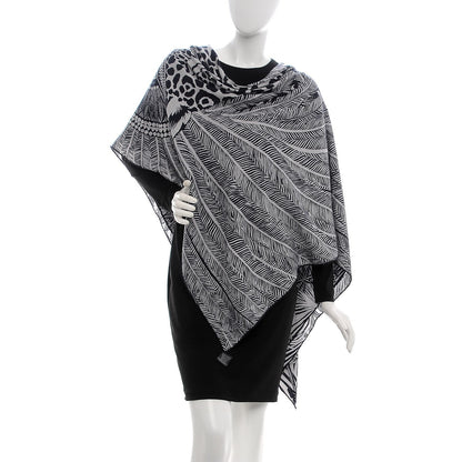 Hermes Cashmere Silk Jaguar Quetzal Shawl 140 Gris Chine Bleu Noir Gris 2 of 5
