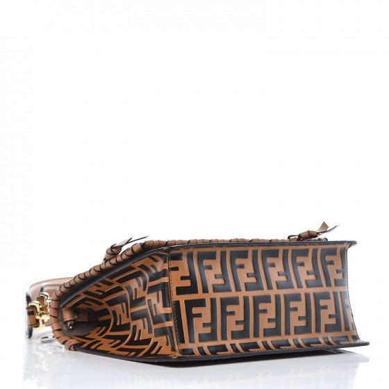 Vitello Century F is Fendi Whipstitch Threads FF Embossed Kan I Shoulder Bag Tobacco Orzo