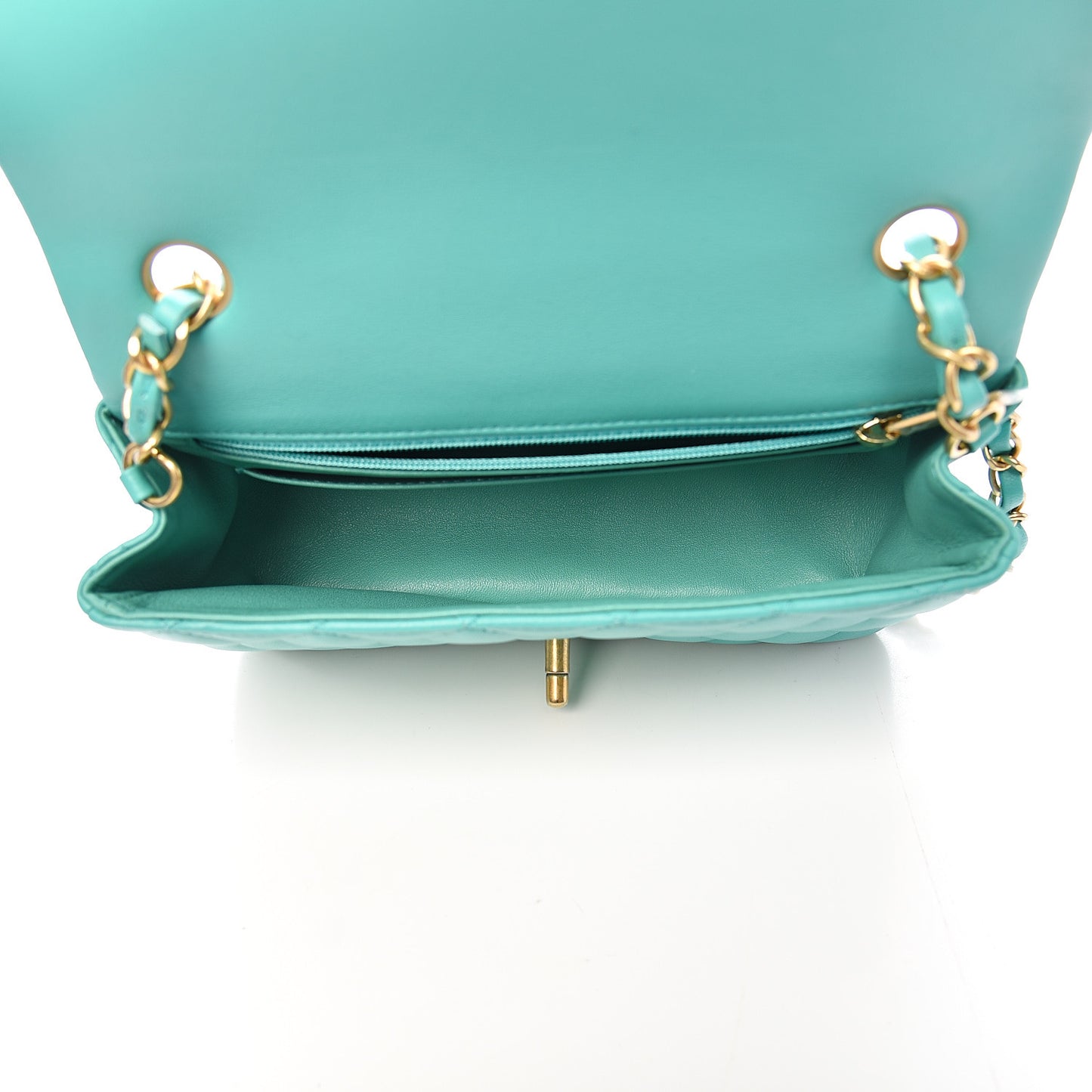Lambskin Quilted Mini Rectangular Flap Turquoise