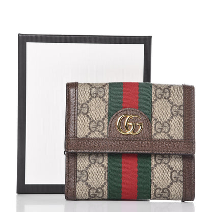 Gucci GG Supreme Monogram Web Ophidia French Flap Wallet Beige New Acero 8 of 8