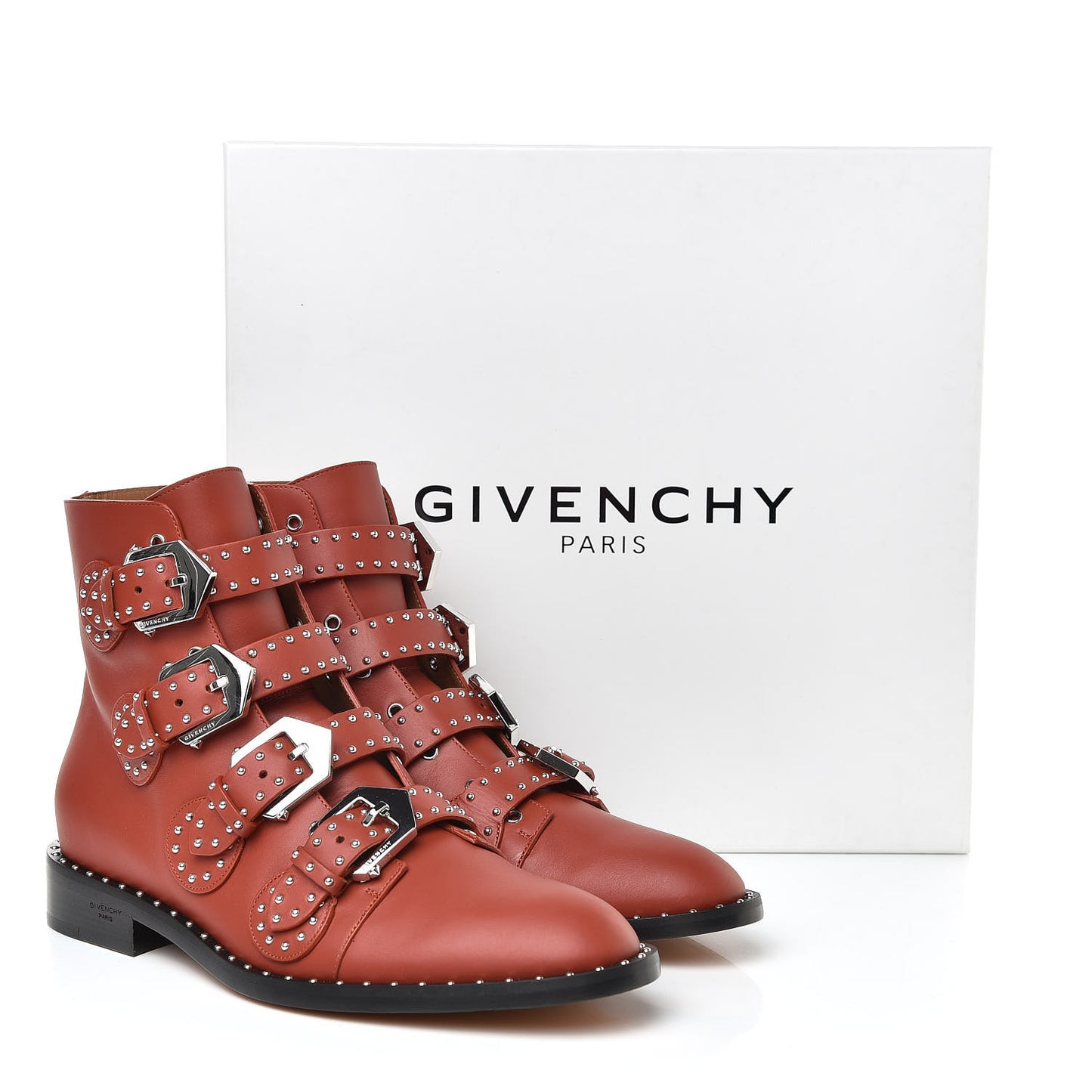 Calfskin Studded Prue Buckle Bootie 38.5 Cognac