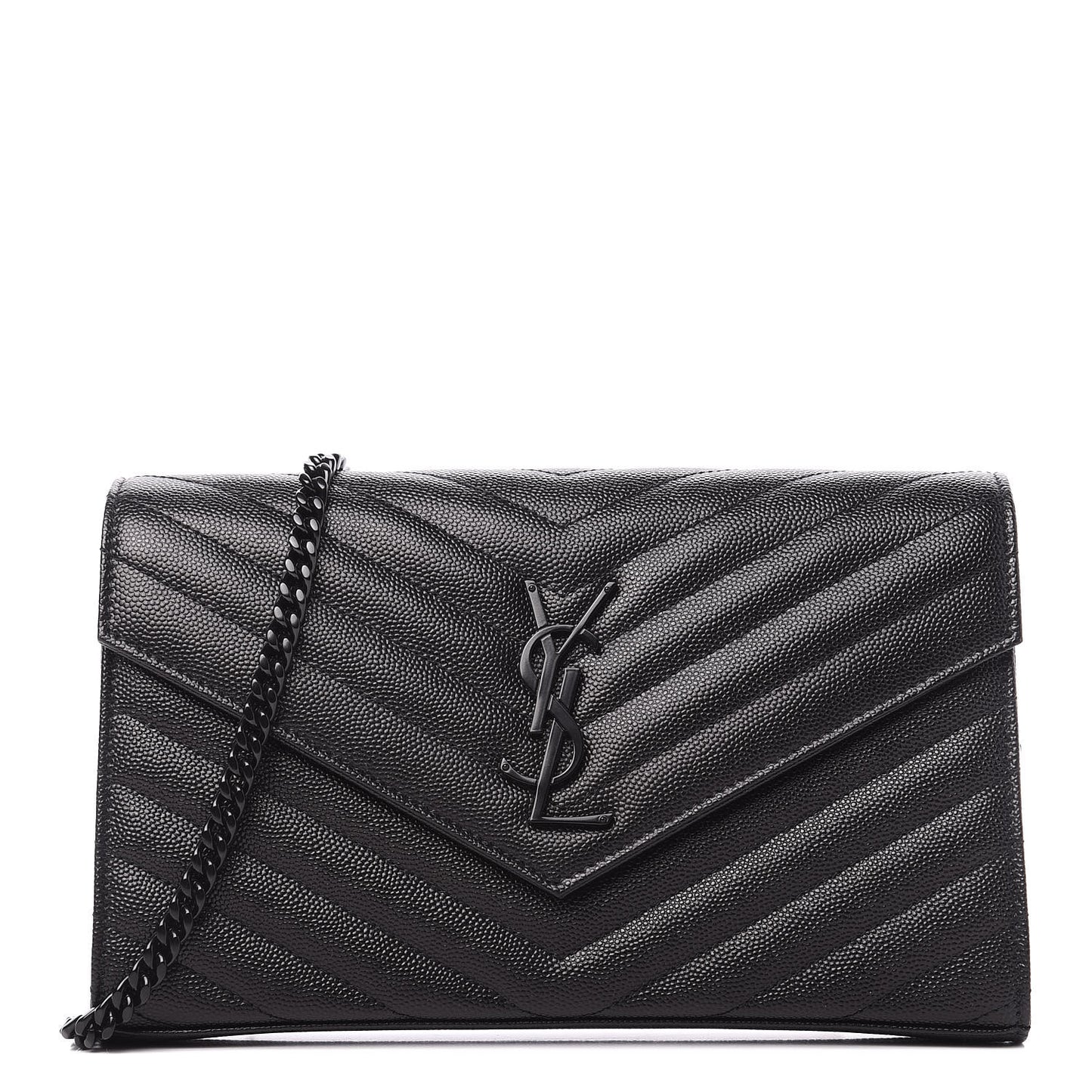 Grain De Poudre Matelasse Chevron Monogram Chain Wallet Black