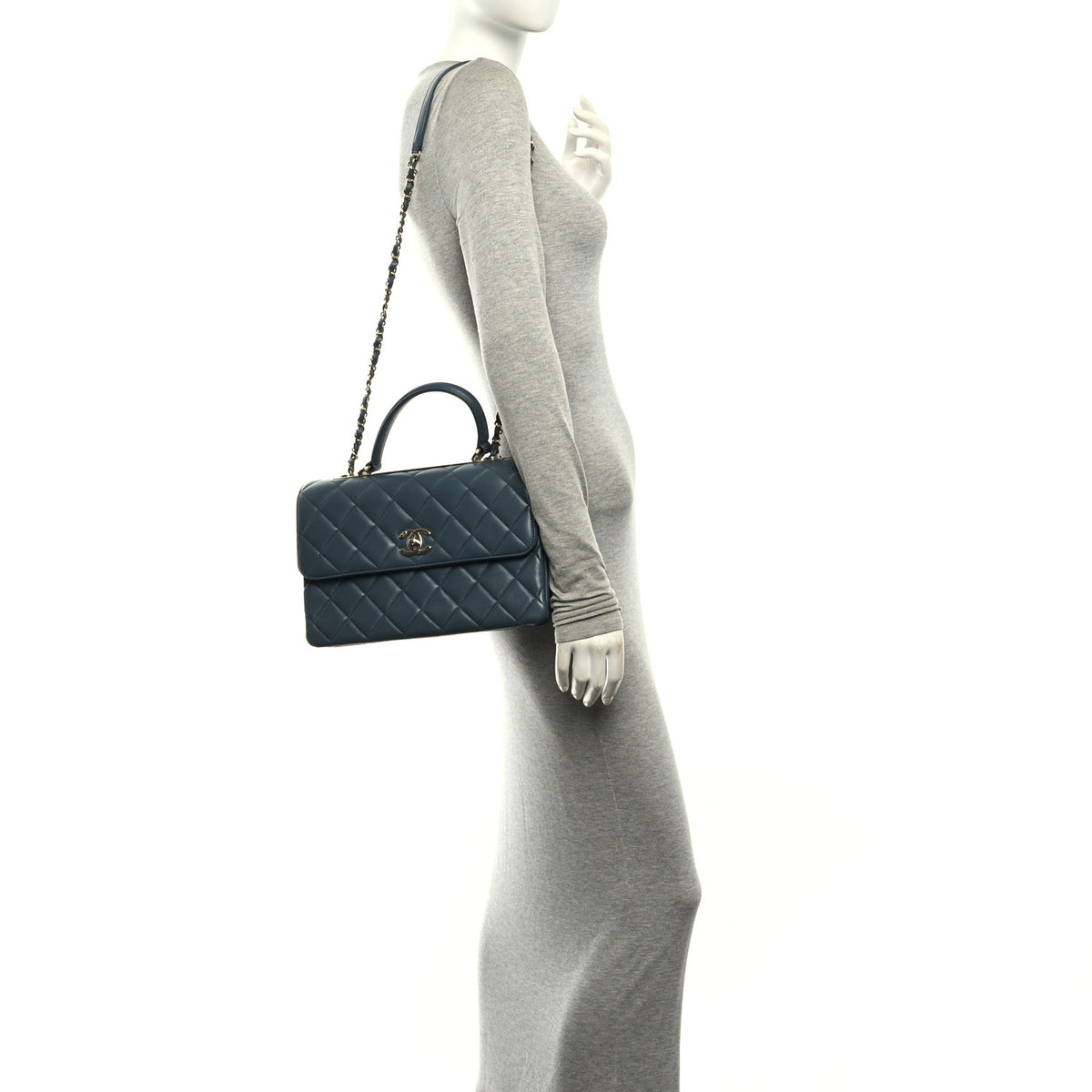 Lambskin Quilted Medium Trendy CC Flap Dual Handle Bag Dark Grey