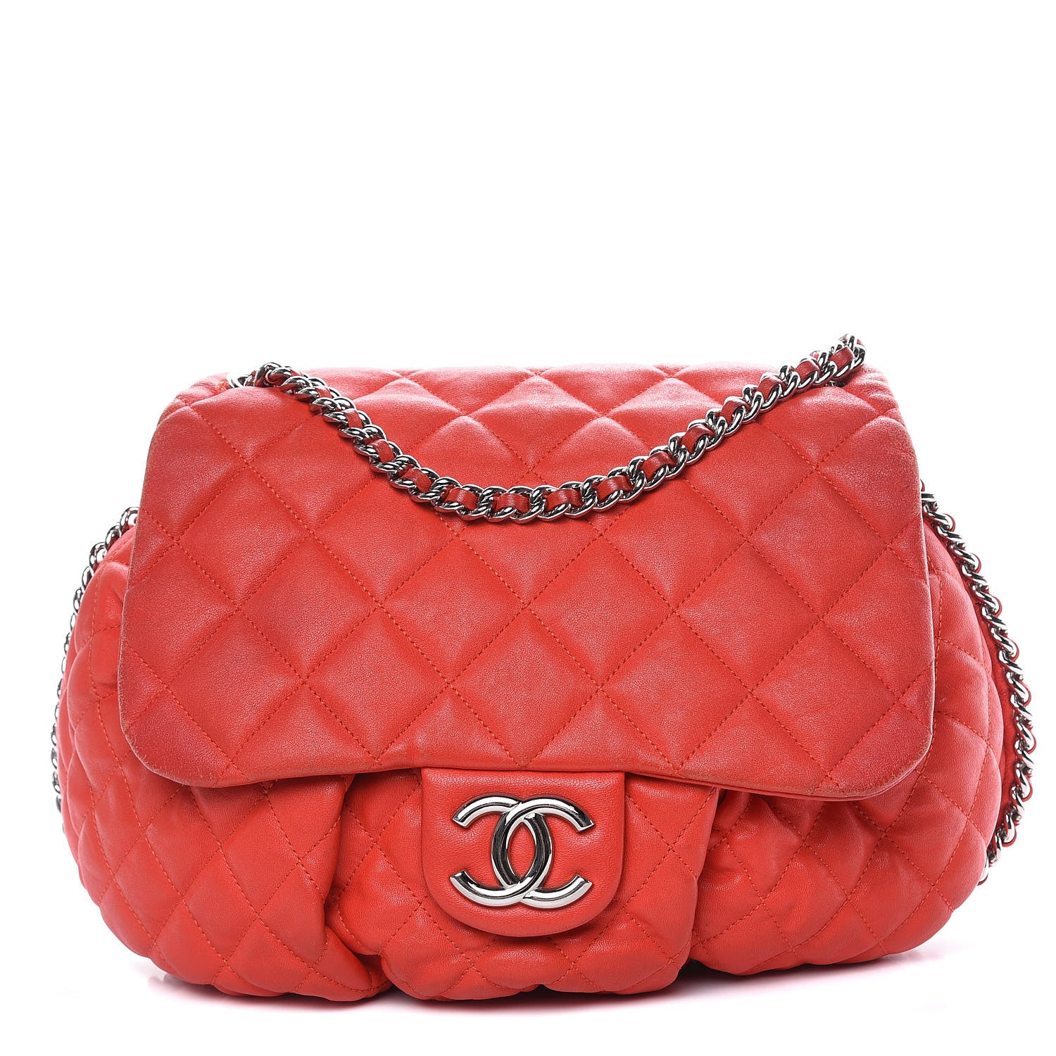 Chanel Washed Lambskin Quilted Large Chain Around Messenger Red 1 of 23