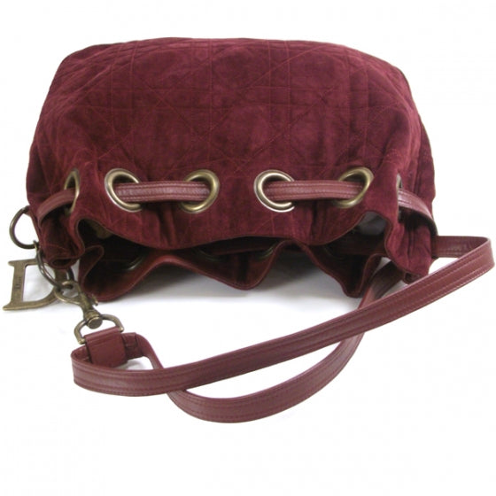 Christian Dior Suede Drawstring Cannage Bag Red 6 of 10