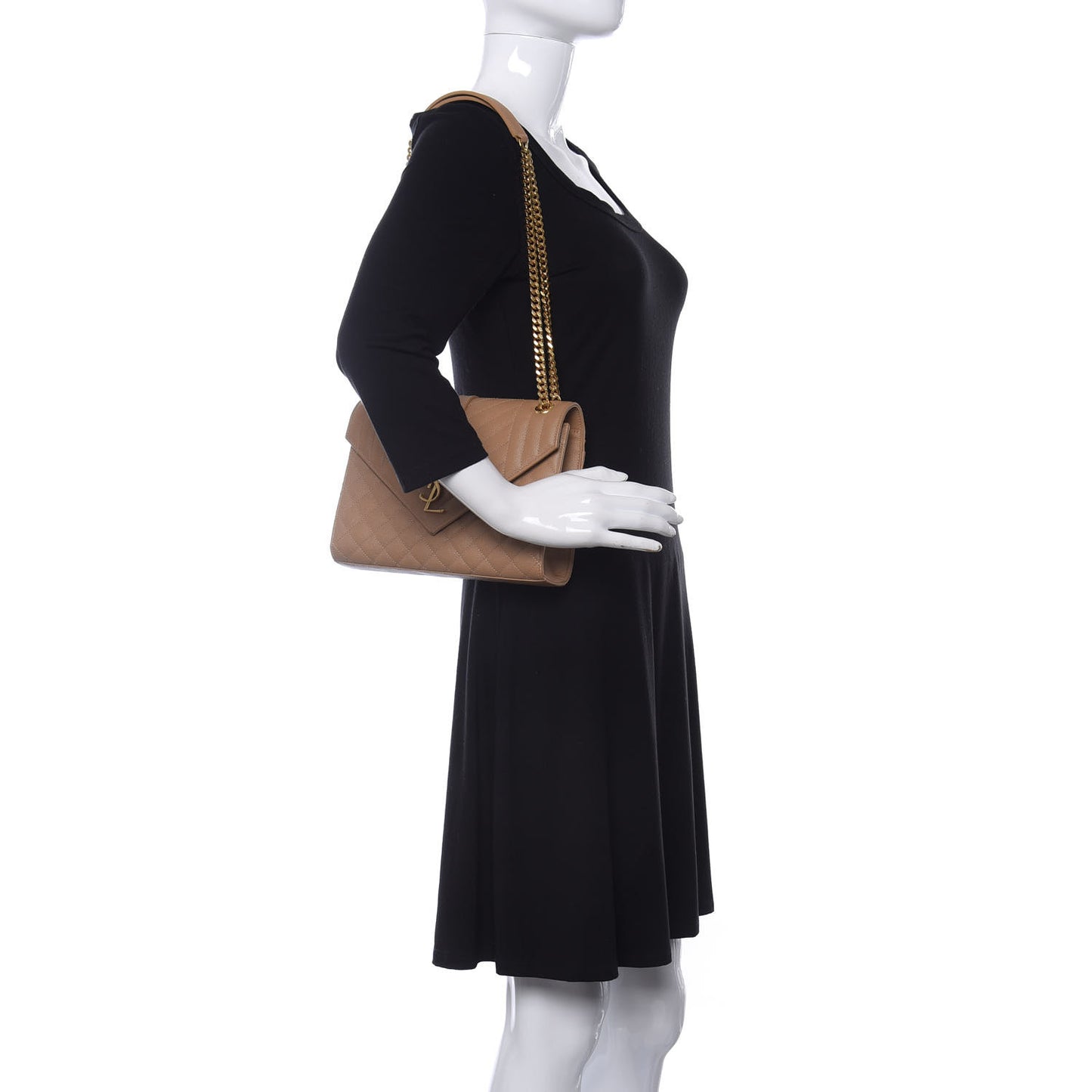 Grain De Poudre Textured Mixed Matelasse Medium Triquilt Monogram Satchel Dark Beige