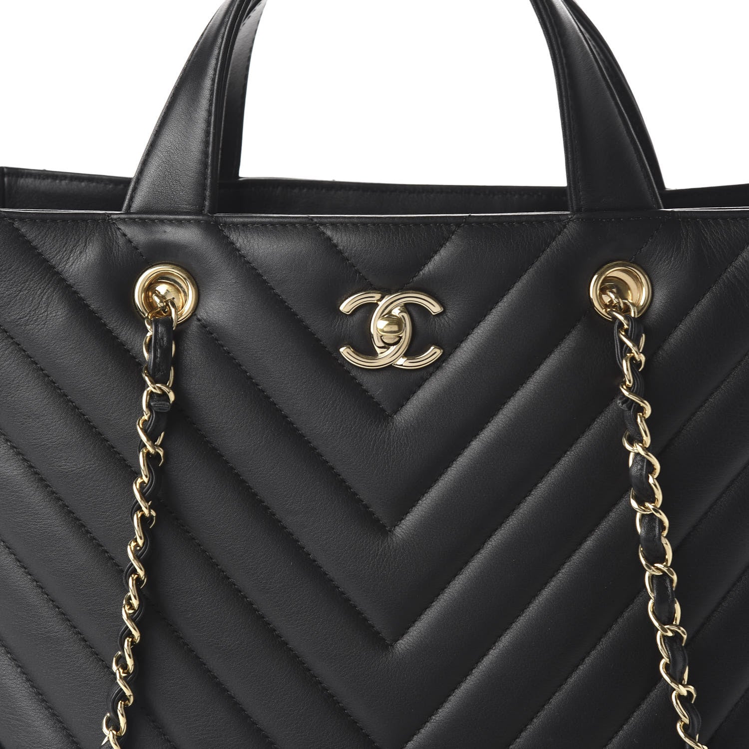 Chanel Calfskin Chevron Quilted Large Shopping Tote Black 10 of 10
