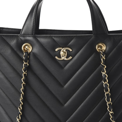 Chanel Calfskin Chevron Quilted Large Shopping Tote Black 10 of 10