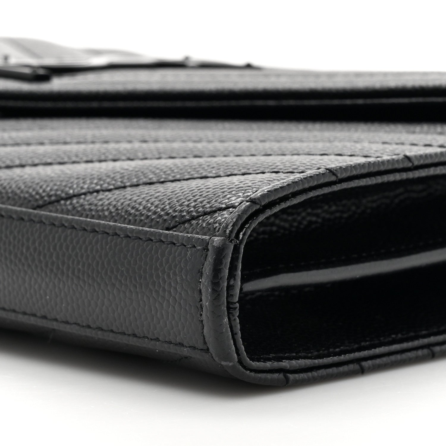 Saint Laurent Grain De Poudre Matelasse Chevron Monogram Monochrome Chain Wallet Black 9 of 15