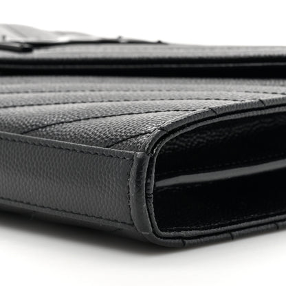 Saint Laurent Grain De Poudre Matelasse Chevron Monogram Monochrome Chain Wallet Black 9 of 15