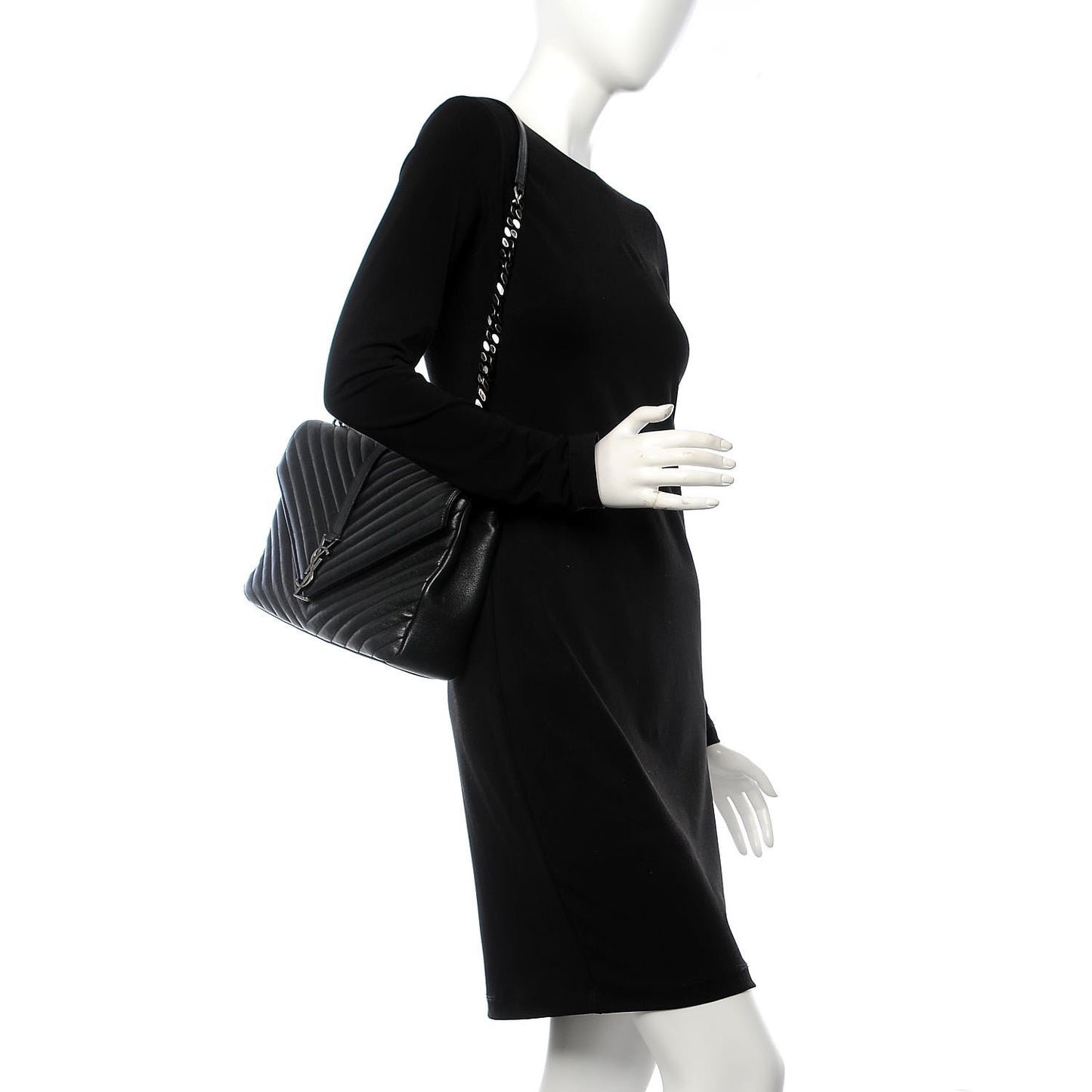 Sheepskin Matelasse Chevron Monogram Large College Satchel Black