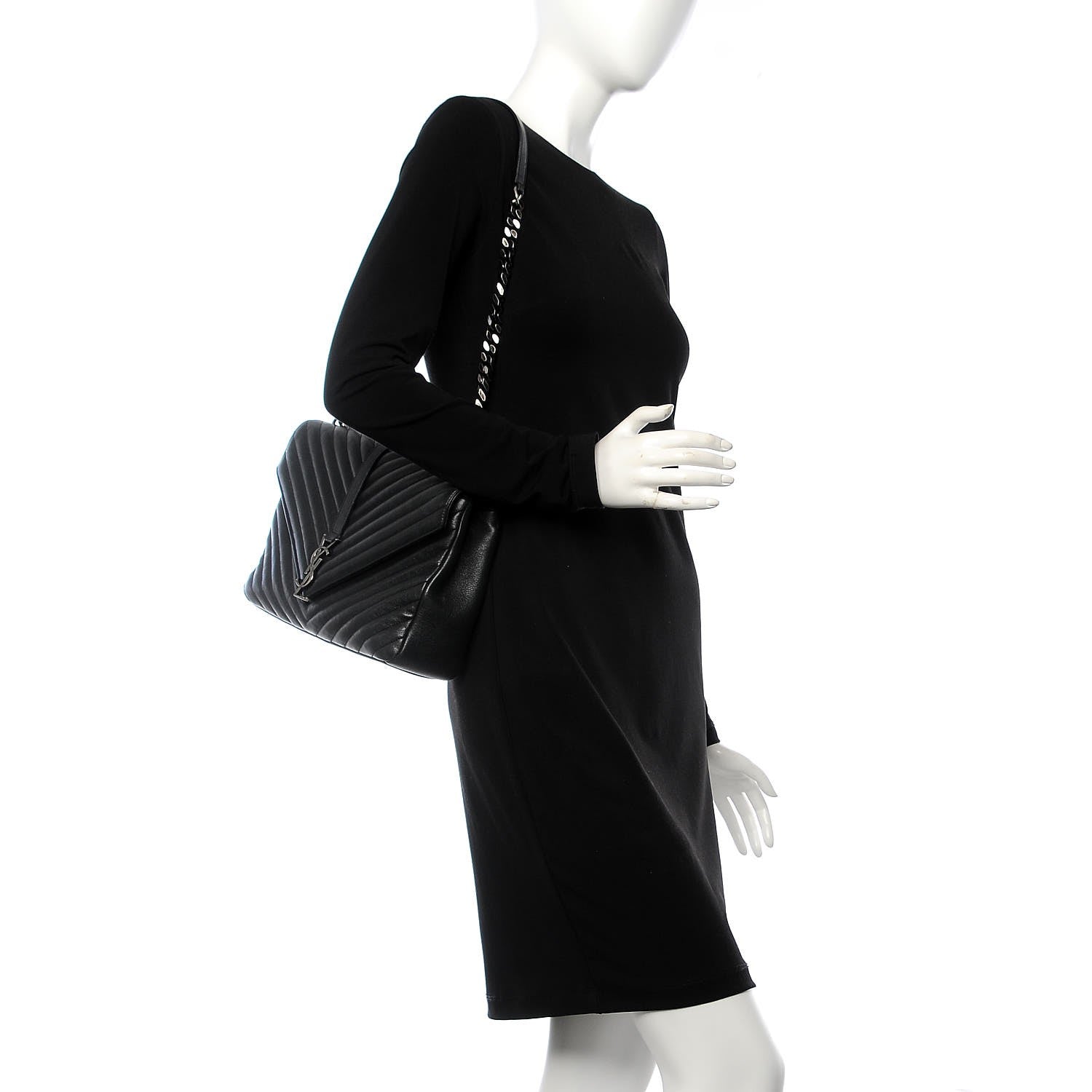 Saint Laurent Sheepskin Matelasse Chevron Monogram Large College Satchel Black 2 of 7