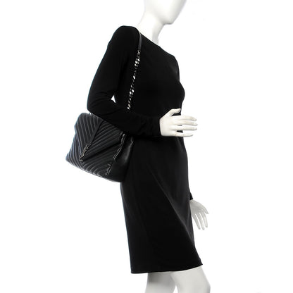 Saint Laurent Sheepskin Matelasse Chevron Monogram Large College Satchel Black 2 of 7