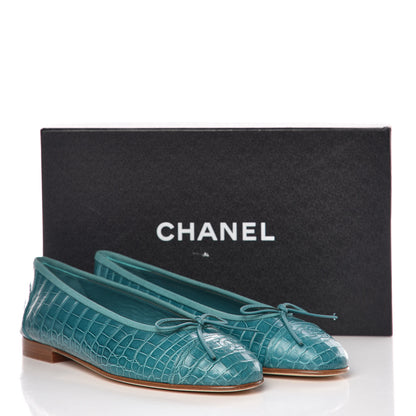 Chanel Alligator CC Cap Toe Ballerina Flats 39.5 Turquoise 9 of 9