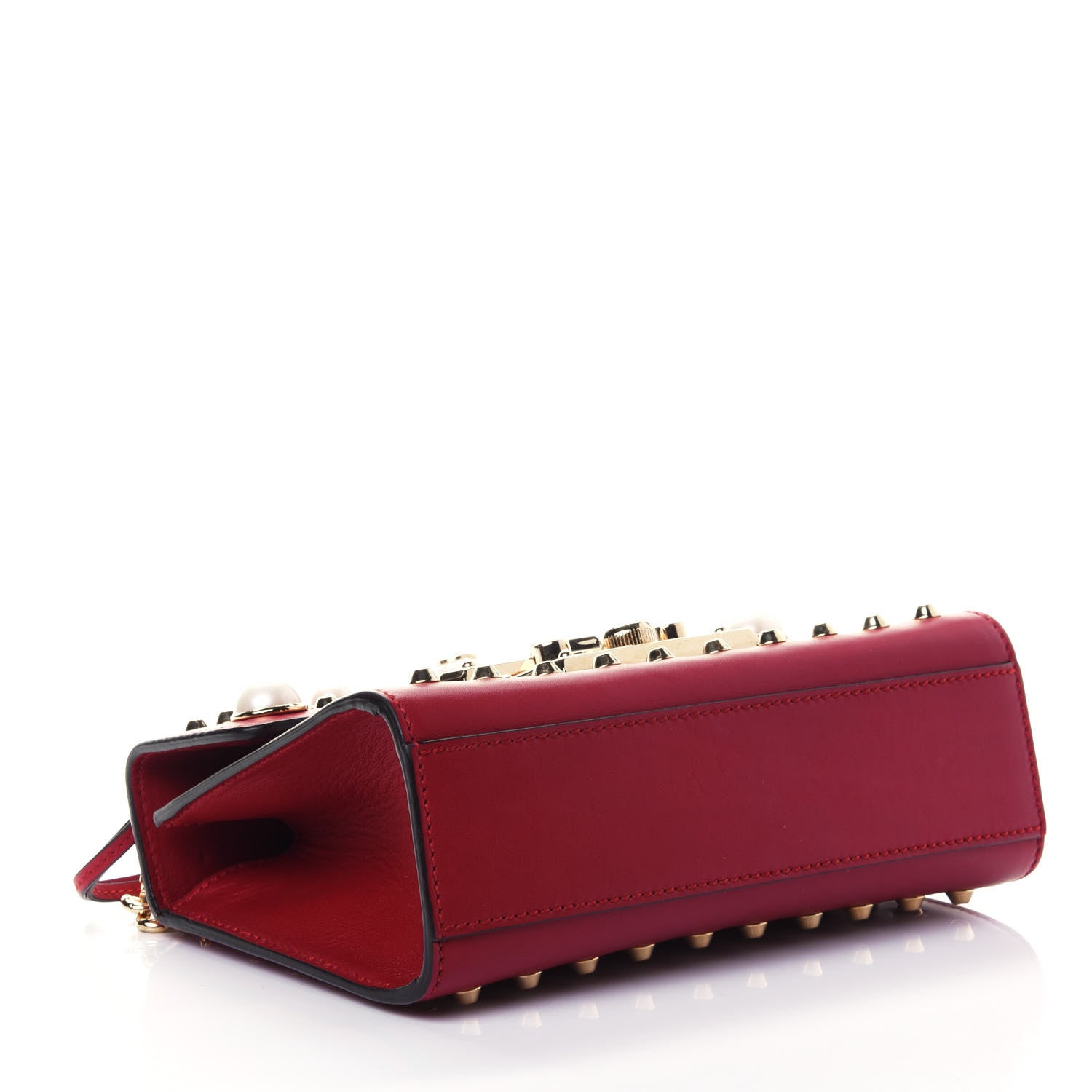 Gucci Calfskin Studded Small Padlock Shoulder Bag Hibiscus Red 3 of 4