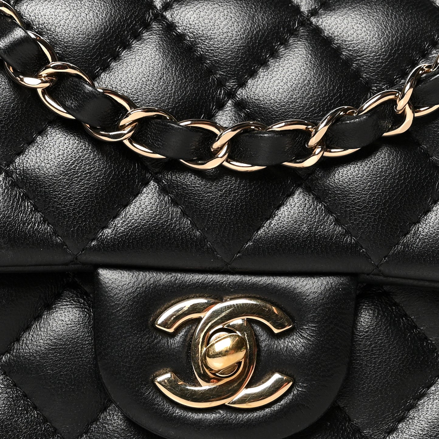 Lambskin Quilted Mini Rectangular Flap Black