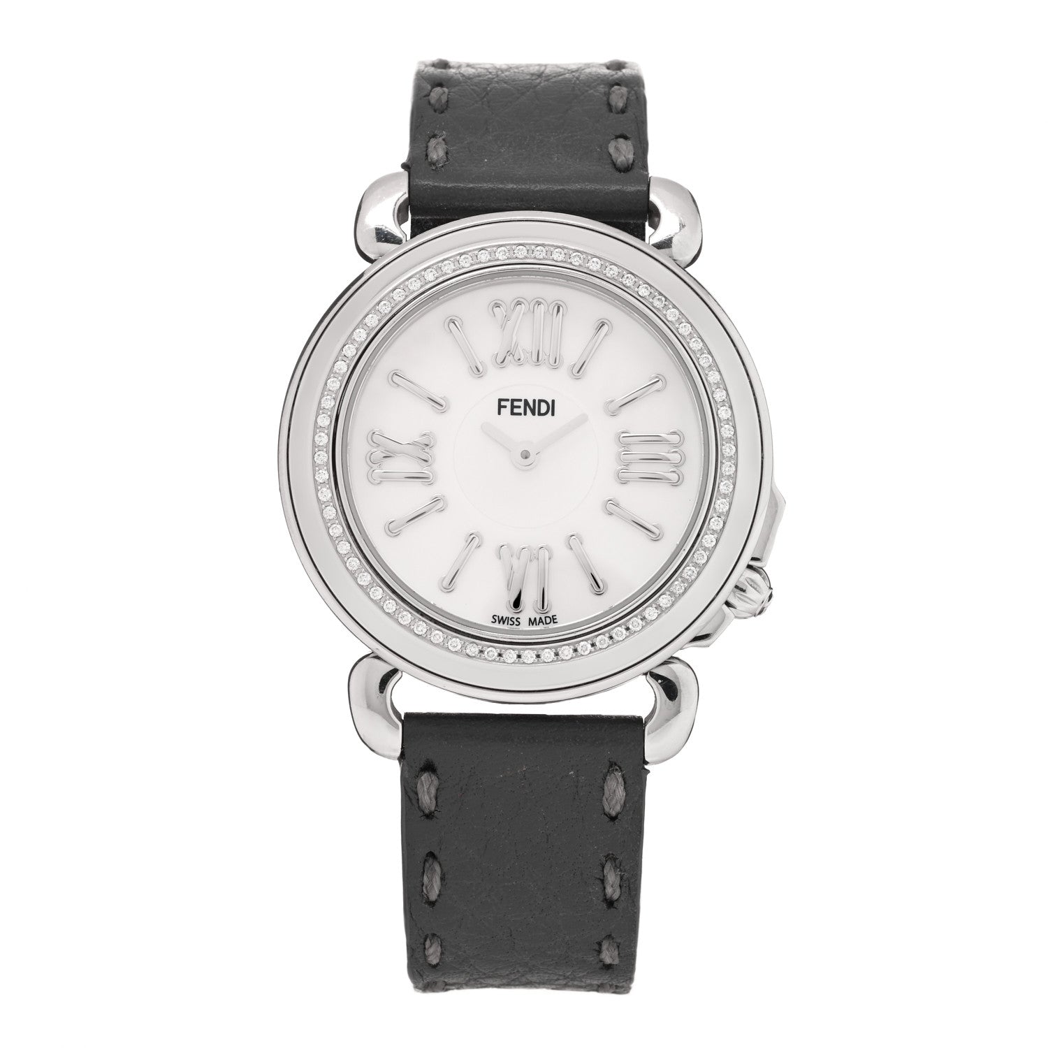 Fendi Stainless Steel Calfskin Diamond Bezel Mother of Pearl 36mm Selleria Quartz Watch 1 of 5