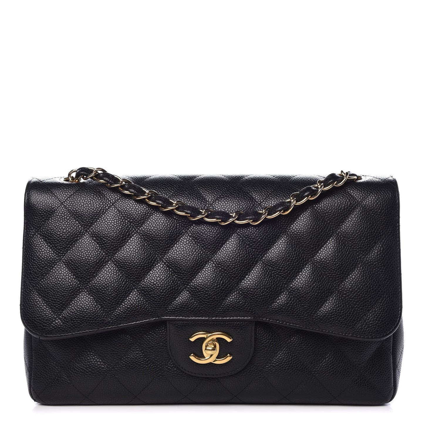 Caviar Quilted Jumbo Double Flap Black
