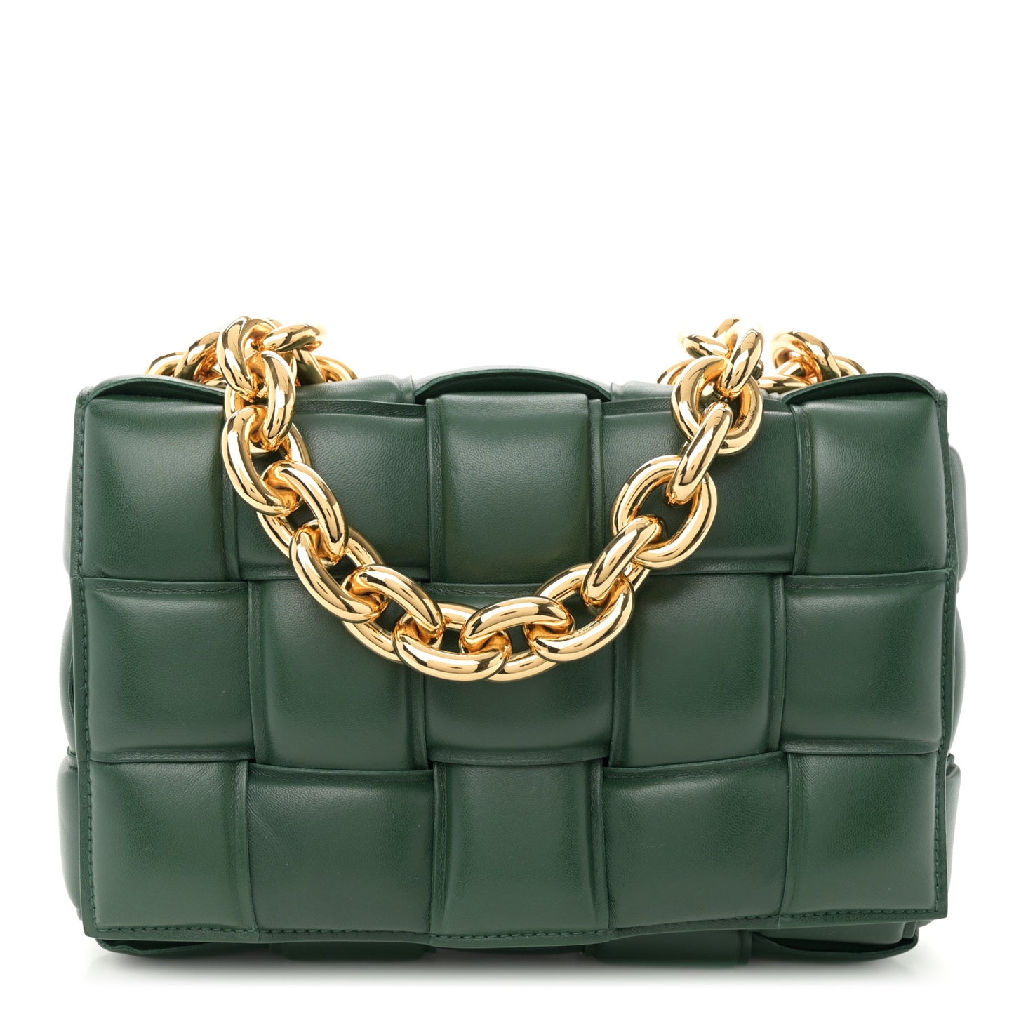 Lambskin Maxi Intreccio Padded Chain Cassette Crossbody Bag Raintree