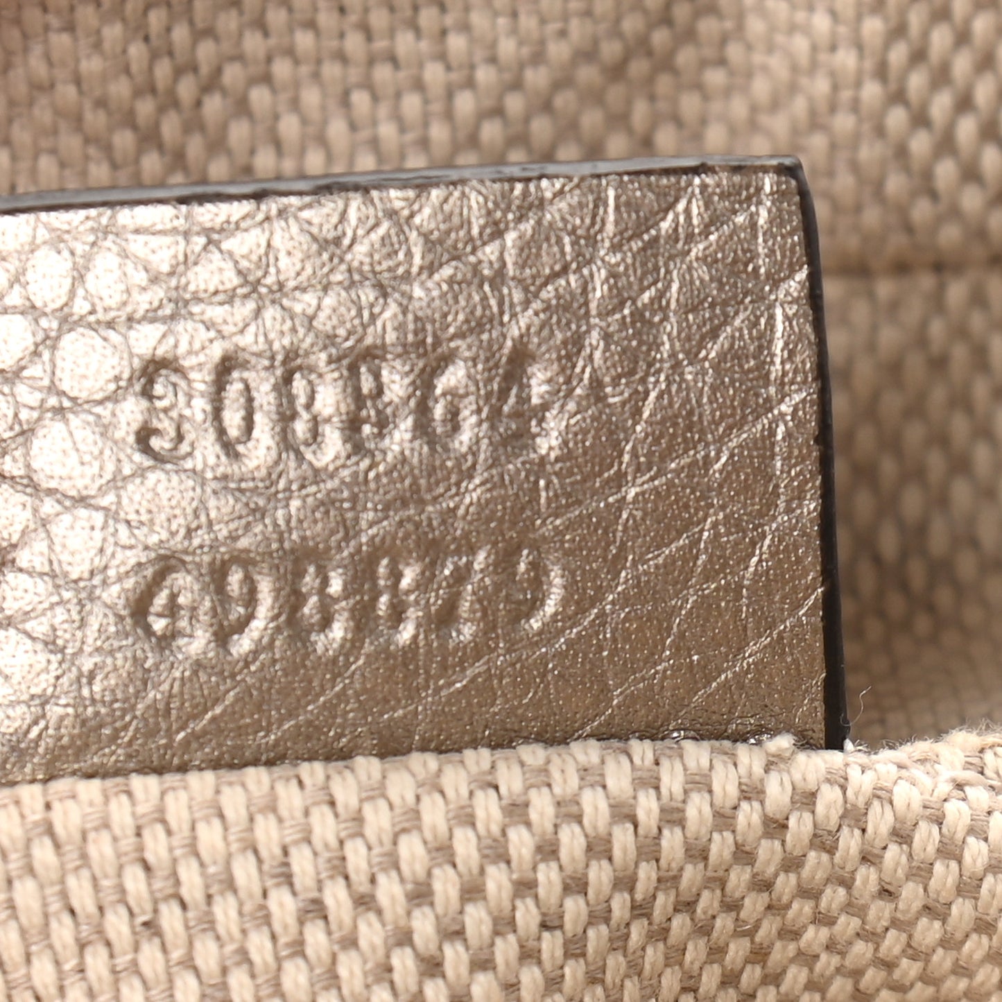Metallic Pebbled Calfskin Small Soho Disco Bag Golden Beige