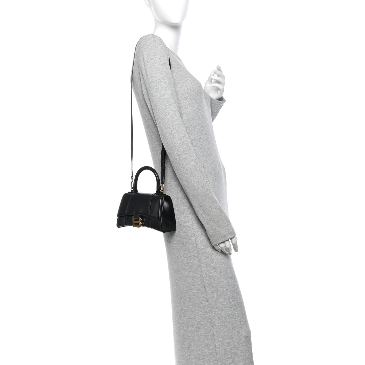 Shiny Box Calfskin Hourglass Top Handle Bag XS Black