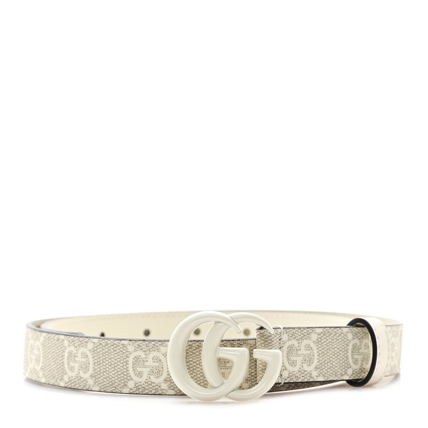 Gucci GG Supreme Monogram Plutone Calfskin Enamel Double G 20mm Belt 75 30 Beige Ebony Mystic White 1 of 4