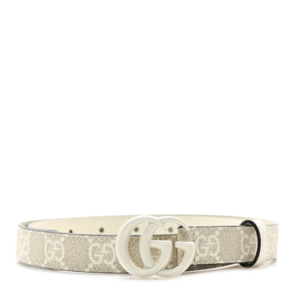 Gucci GG Supreme Monogram Plutone Calfskin Enamel Double G 20mm Belt 75 30 Beige Ebony Mystic White 1 of 4