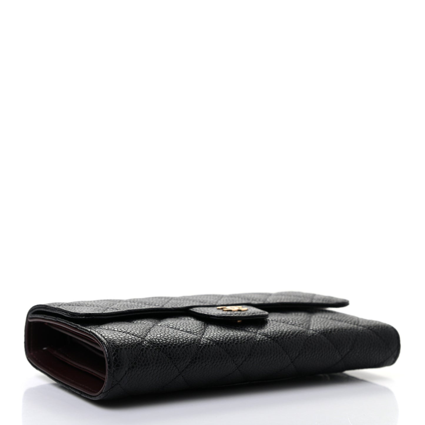 Caviar Quilted Long Flap Wallet Black