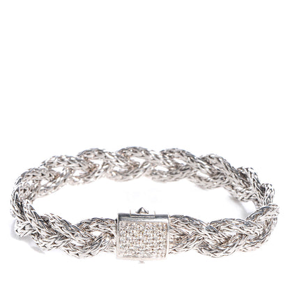 John Hardy Sterling Silver Pave Diamonds Classic Chain Braided Bracelet Small 1 of 5