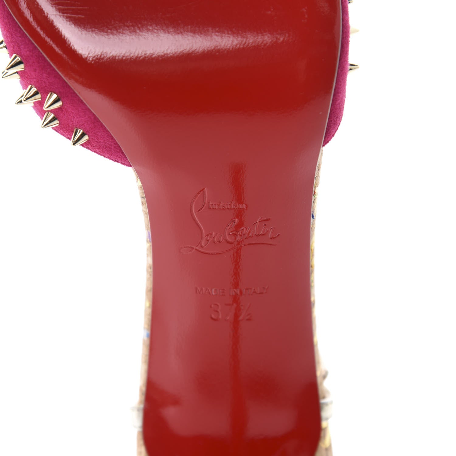 Christian Louboutin Suede Lame Cork Baila Spike 100 Pumps 37.5 Rosa 7 of 9